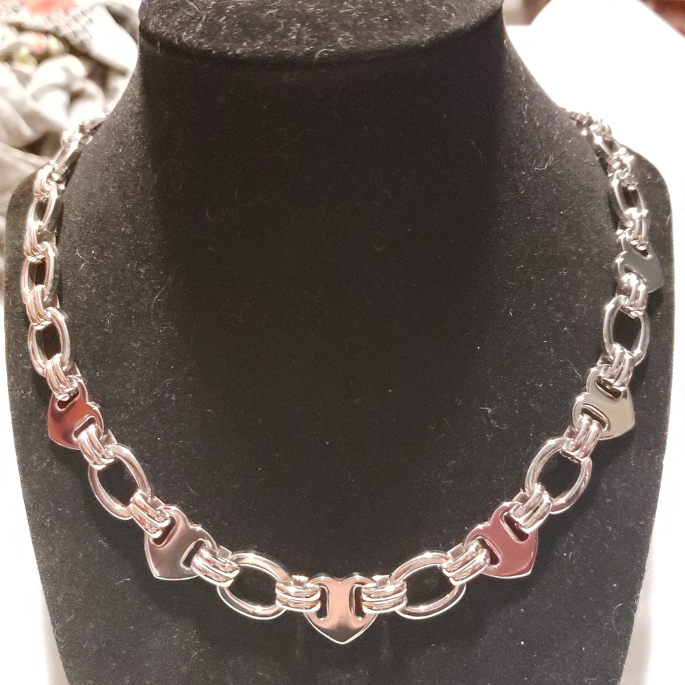 Juicy Couture Heart Link Necklace Silver Tone